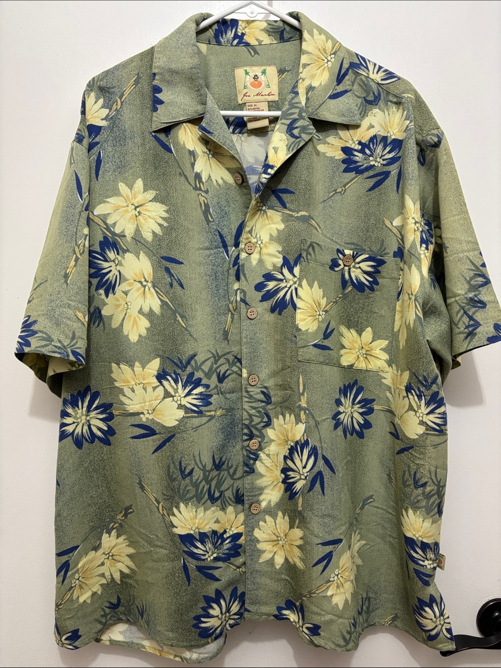 Joe Marlin XL Olive Green Floral Short-Sleeve Button-Down Shirt